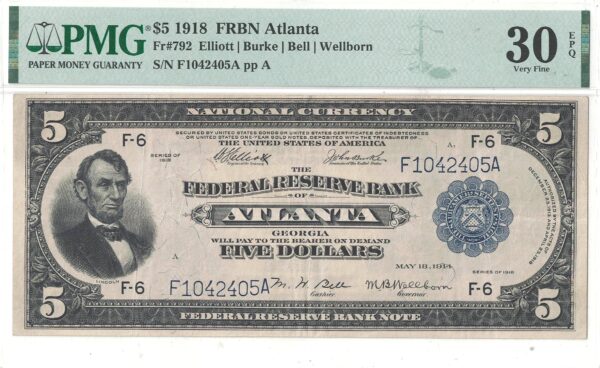 1918 $5 Federal Reserve Bank Note Fr-792 PMG VF-30 EPQ - Image 2