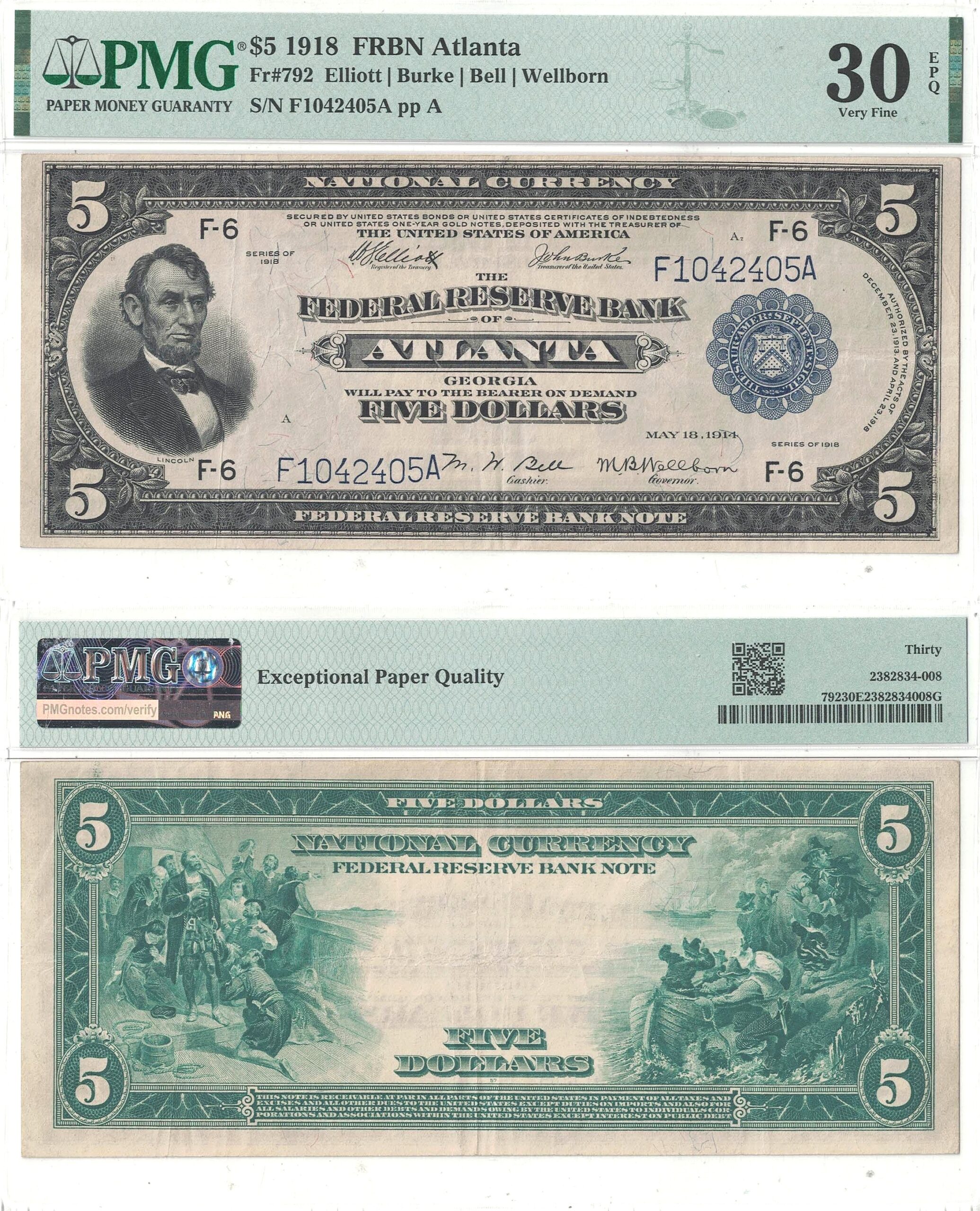 1918 $5 Federal Reserve Bank Note Fr-792 PMG VF-30 EPQ