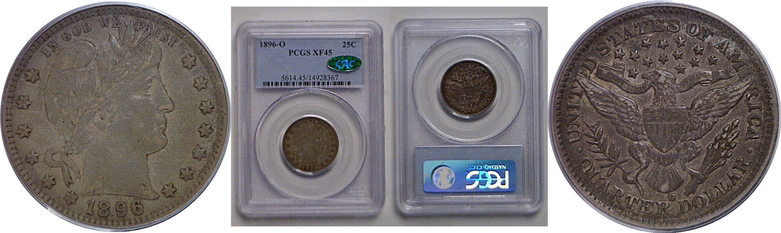 1896-O  Barber Quarter   PCGS XF-45 CAC