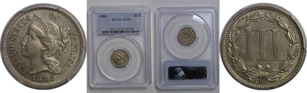 1883 Nickel Three Cent   PCGS AU-53