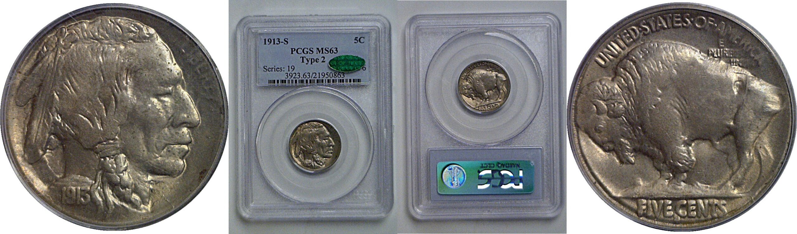1913-S T-2  Buffalo Nickel    PCGS MS-63  CAC