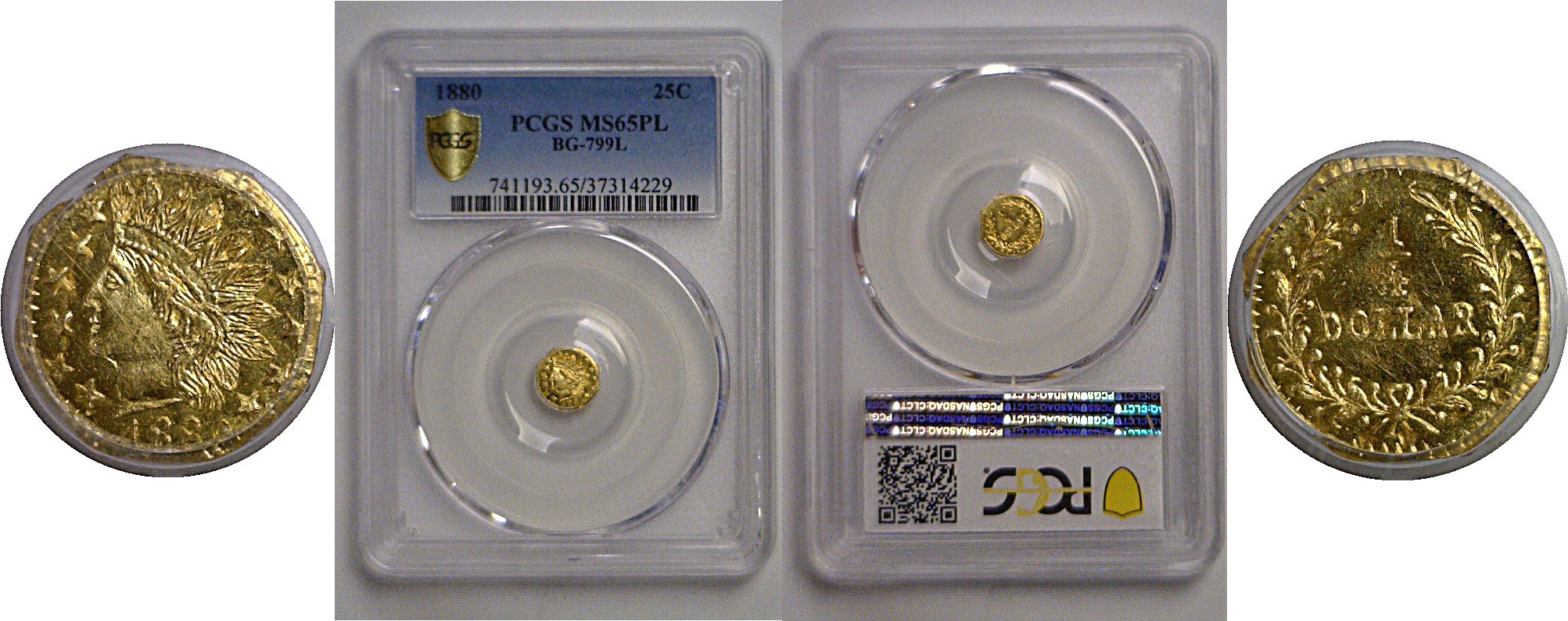 1880 25c California Fractional Gold  BG-799L   PCGS MS-65 PL