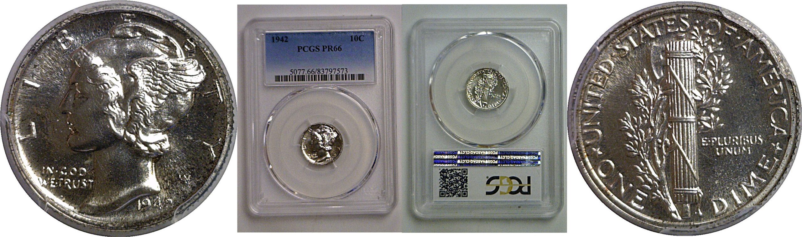 1942 Mercury Dime   PCGS PR-66