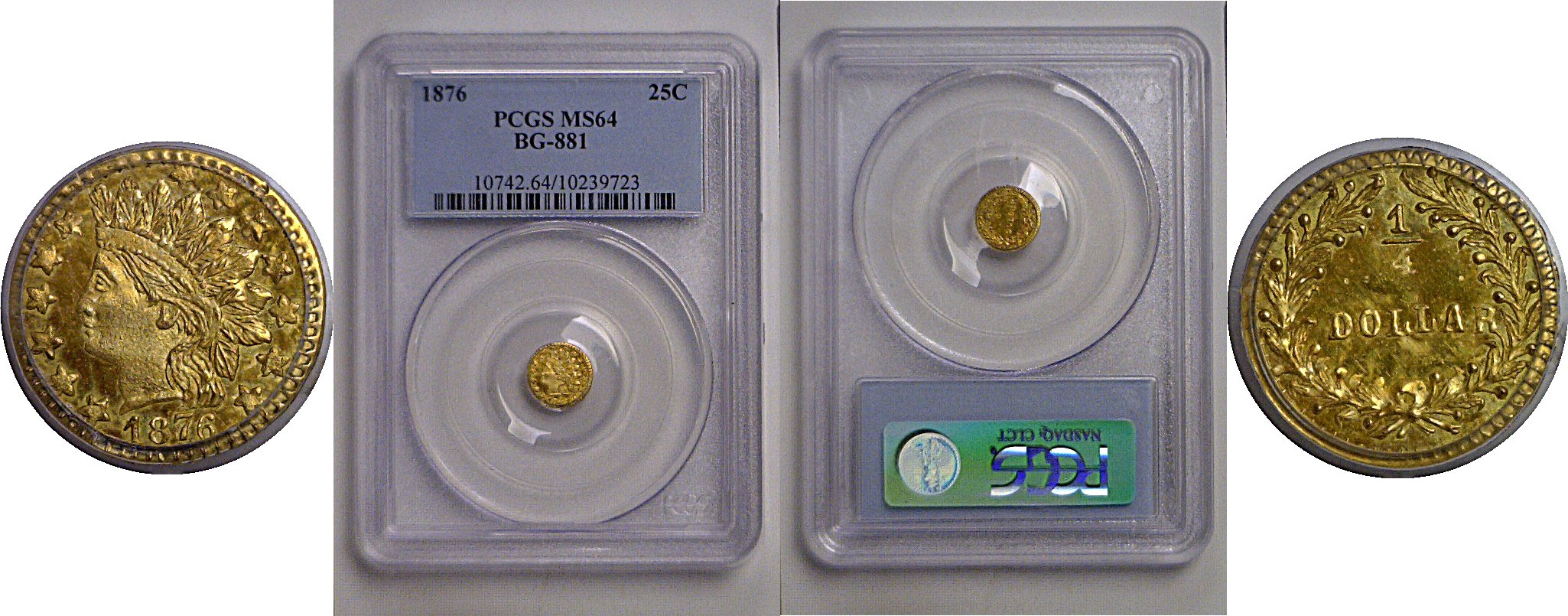 1876 25c California Fractional Gold  BG-881   PCGS MS-64
