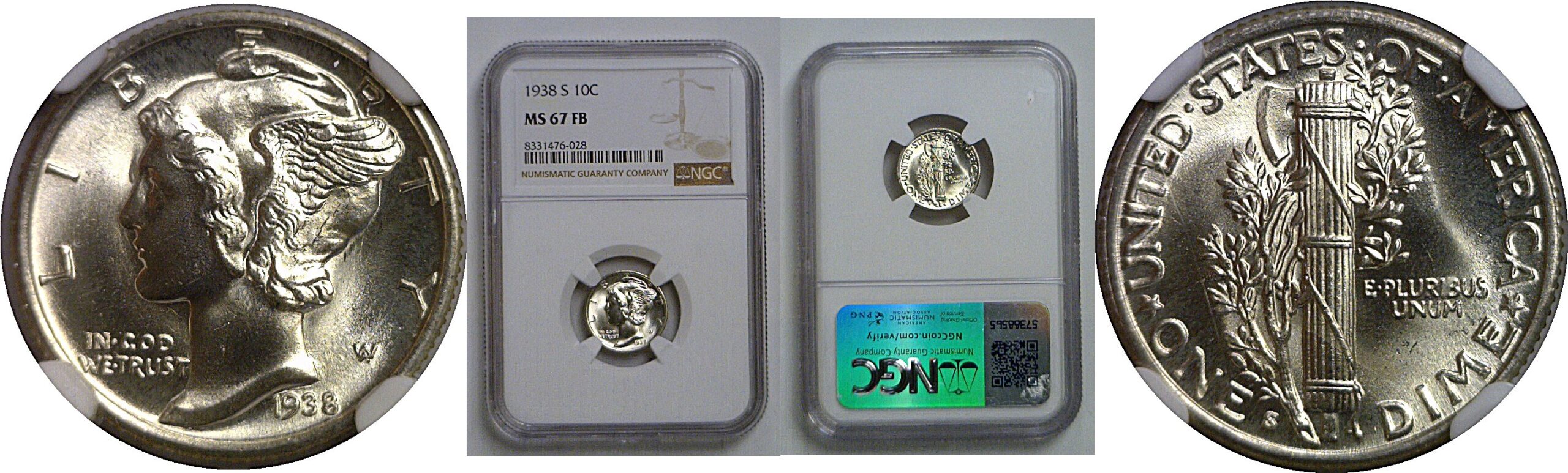 1938-S Mercury Dime   NGC MS-67 FB