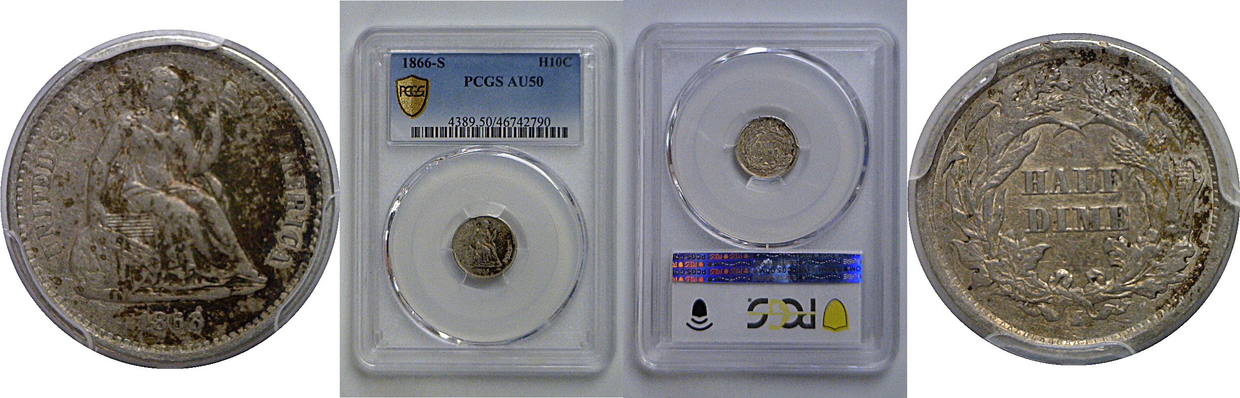 1866-S Seated Liberty Half Dime    PCGS AU-50