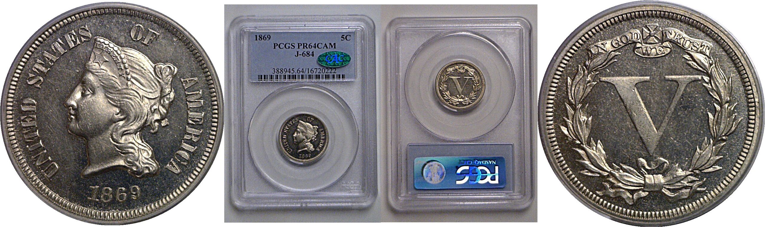 1869 Nickel Pattern  Judd-684   PCGS PR-64 CAM  CAC