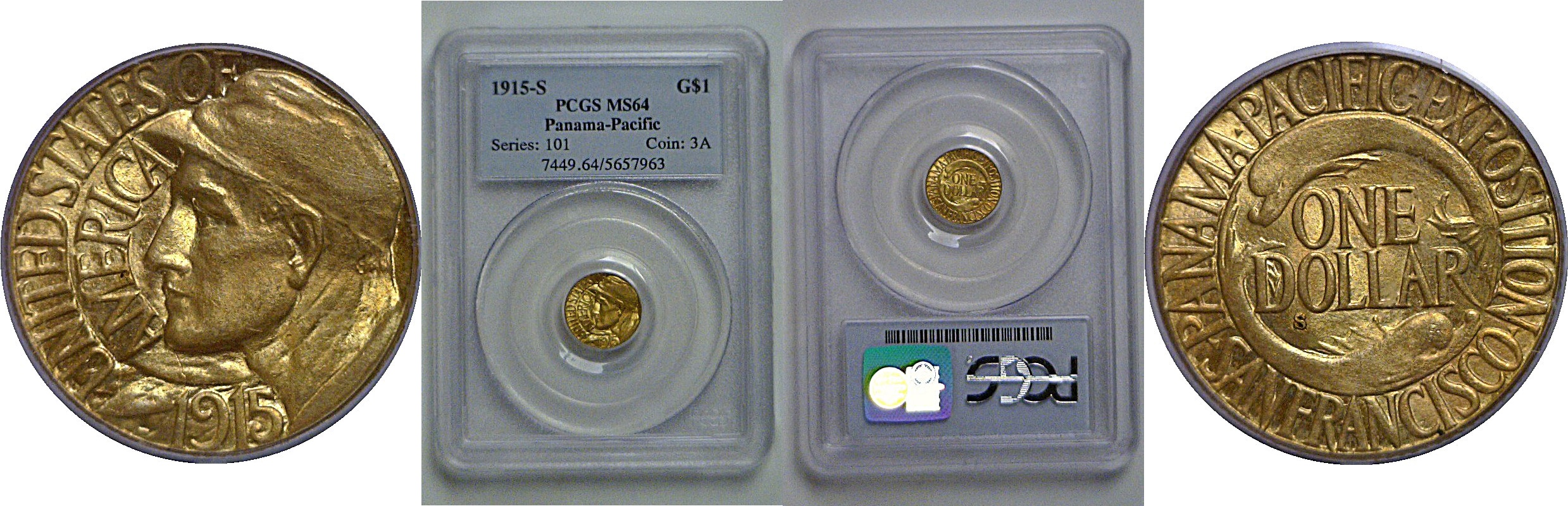 1915-S $1 Panama-Pacific Gold Commemorative   PCGS MS-64