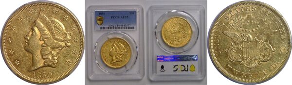 1850 $20 Liberty     PCGS AU-55