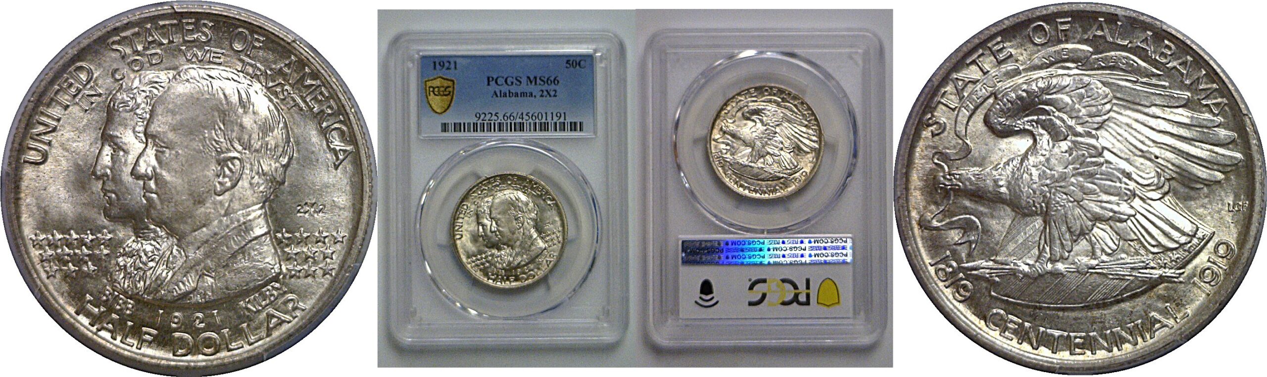 1921 Alabama 2x2  Commemorative Half Dollar    PCGS MS-66