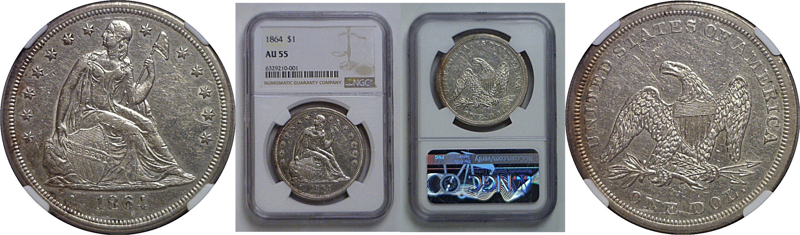 1864 Seated Liberty Dollar   NGC AU-55