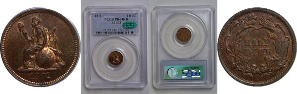 1871 Pattern Half Dime  Judd-1063   PCGS PR-64 RB  CAC