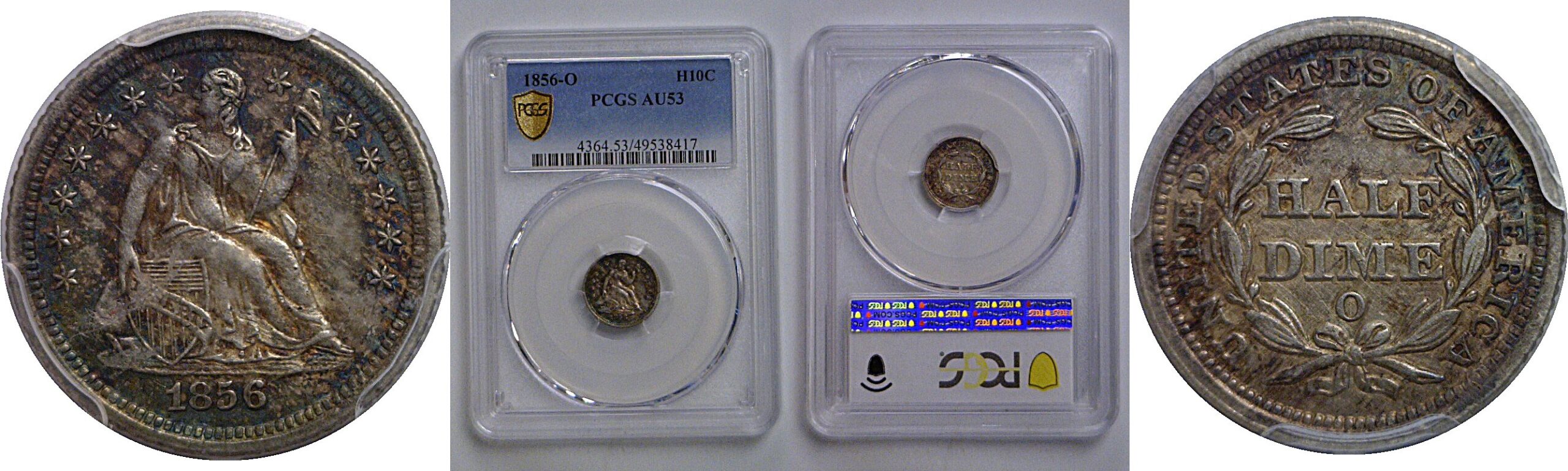 1856-O Seated Liberty Half Dime    PCGS AU-53