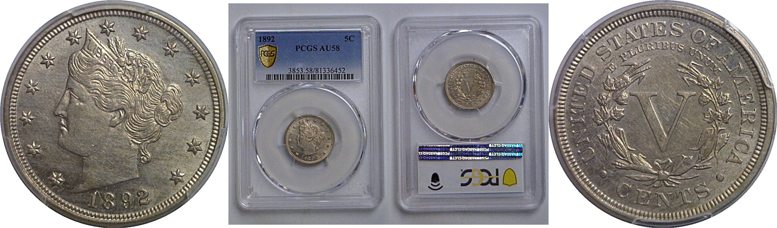 1892 Liberty Nickel   PCGS AU-58