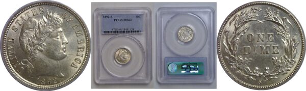 1892-S Barber Dime   PCGS MS-64