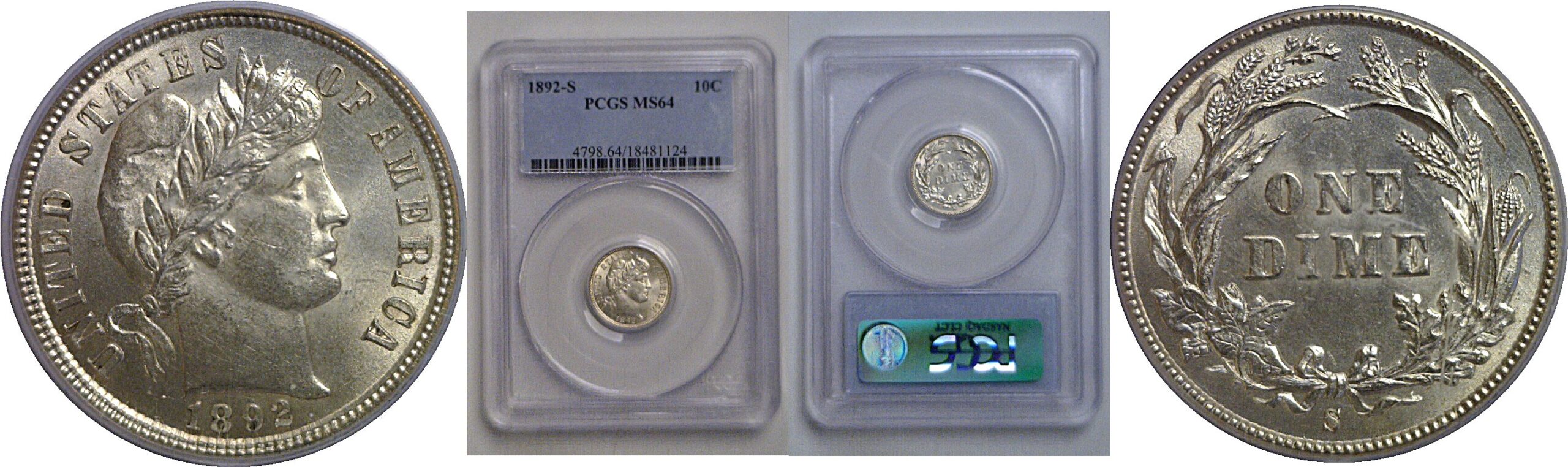 1892-S Barber Dime   PCGS MS-64