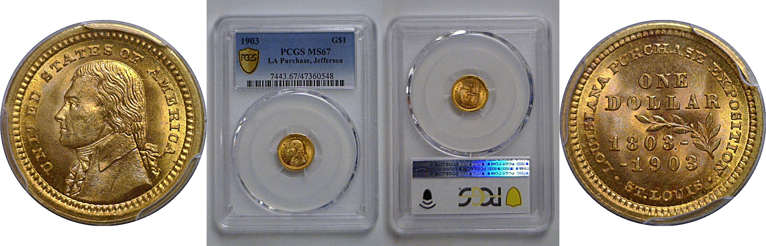 1903 $1 La. Purchase - Jefferson Gold Commemorative   PCGS MS-67