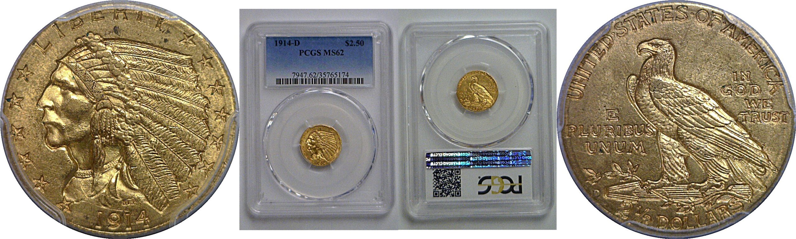 1914-D $2 1/2 Indian   PCGS MS-62