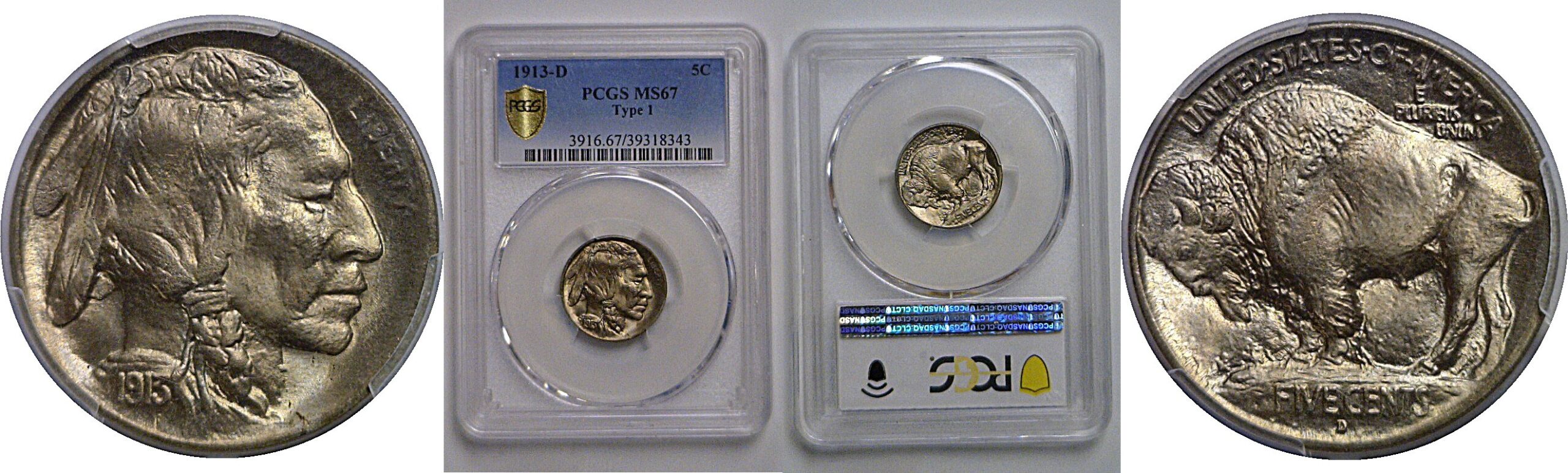 1913-D T-1  Buffalo Nickel   PCGS MS-67