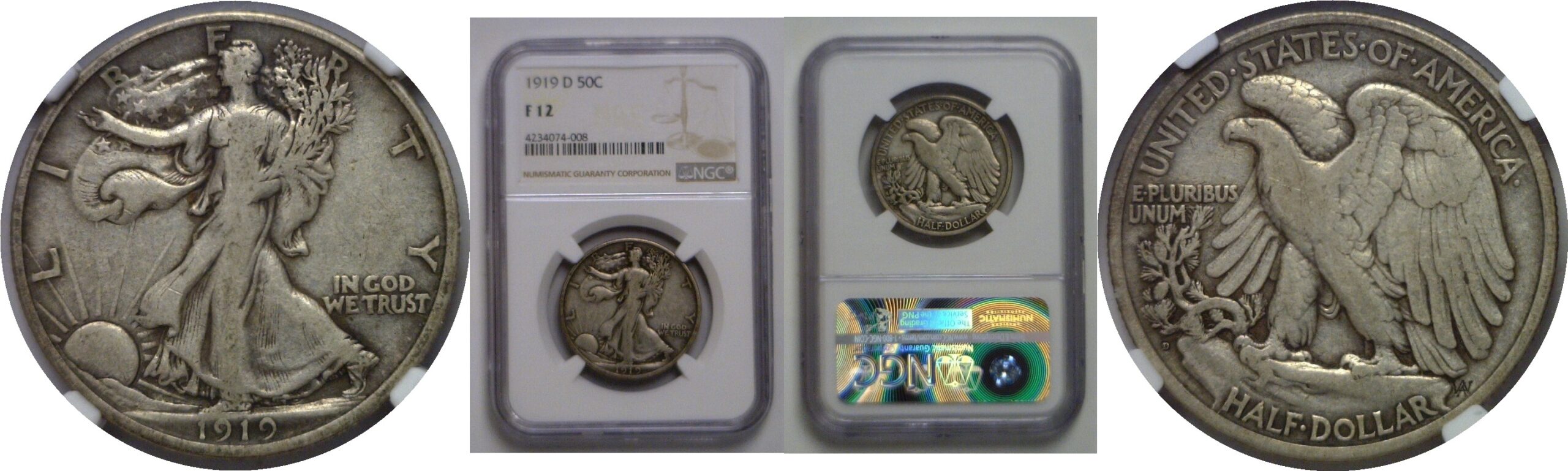 1919-D Walking Liberty Half Dollar   NGC F-12