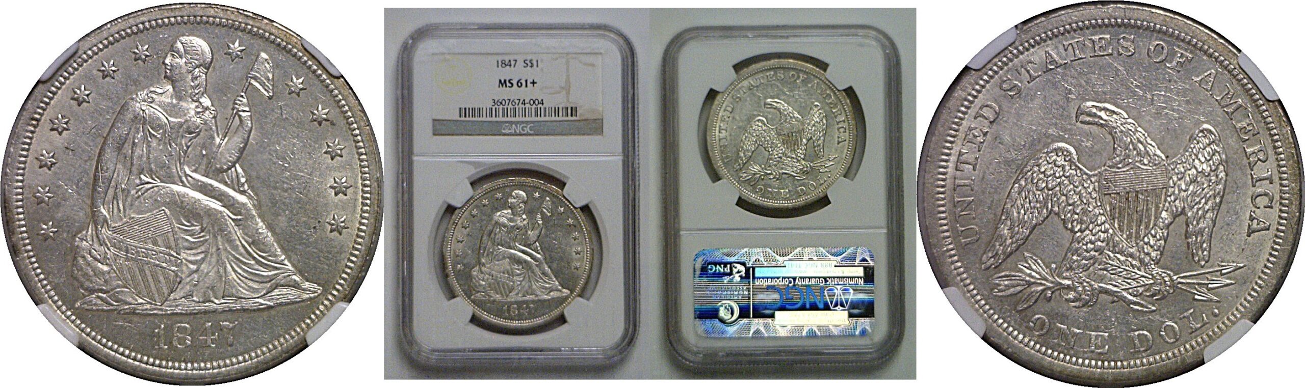 1847 Seated Liberty Dollar    NGC MS-61+