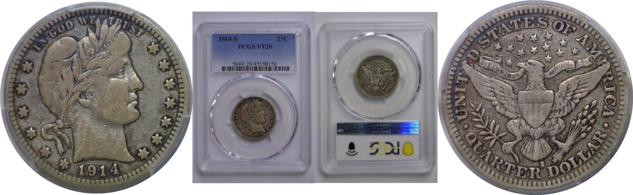 1914-S  Barber Quarter   PCGS VF-20