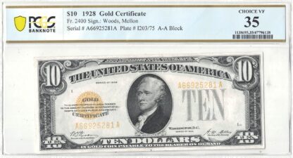 1928 $10 Gold Certificate Fr-2400 PCGS VF-35 - Image 2