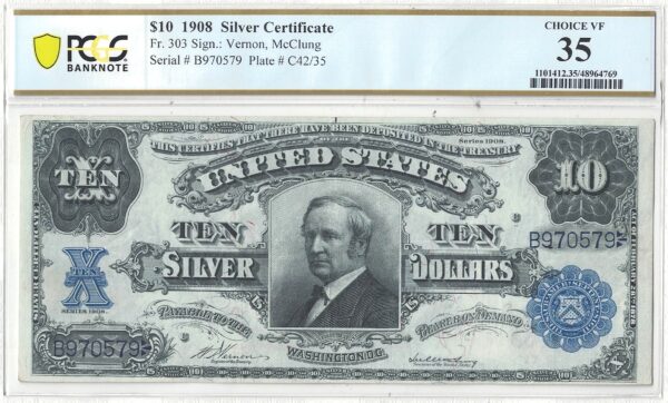 1908 $10 Silver Certificate Fr-303 PCGS VF-35 - Image 2