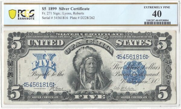 1899 $5 Silver Certificate Fr-271 PCGS XF-40 - Image 2