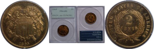 1865 Two Cent Piece   PCGS PR-66 RD