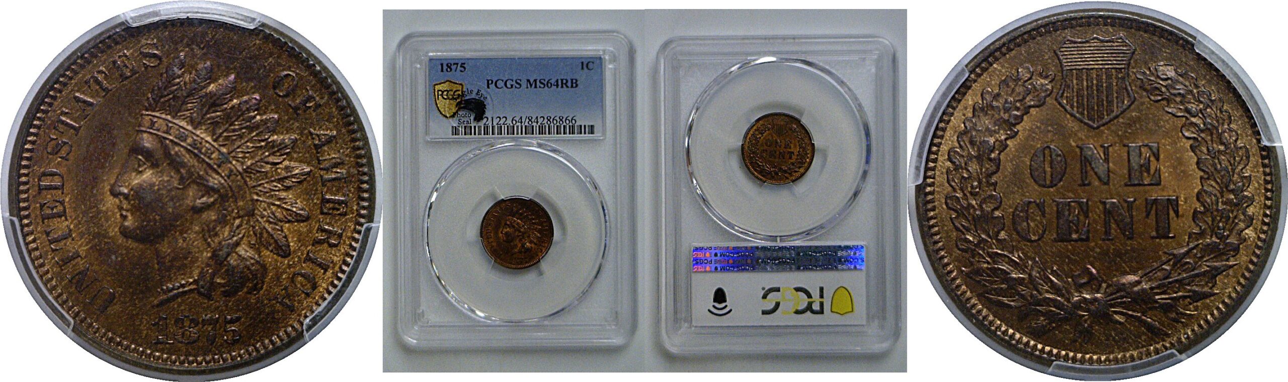 1875 Indian Head Cent   PCGS MS-64 RB