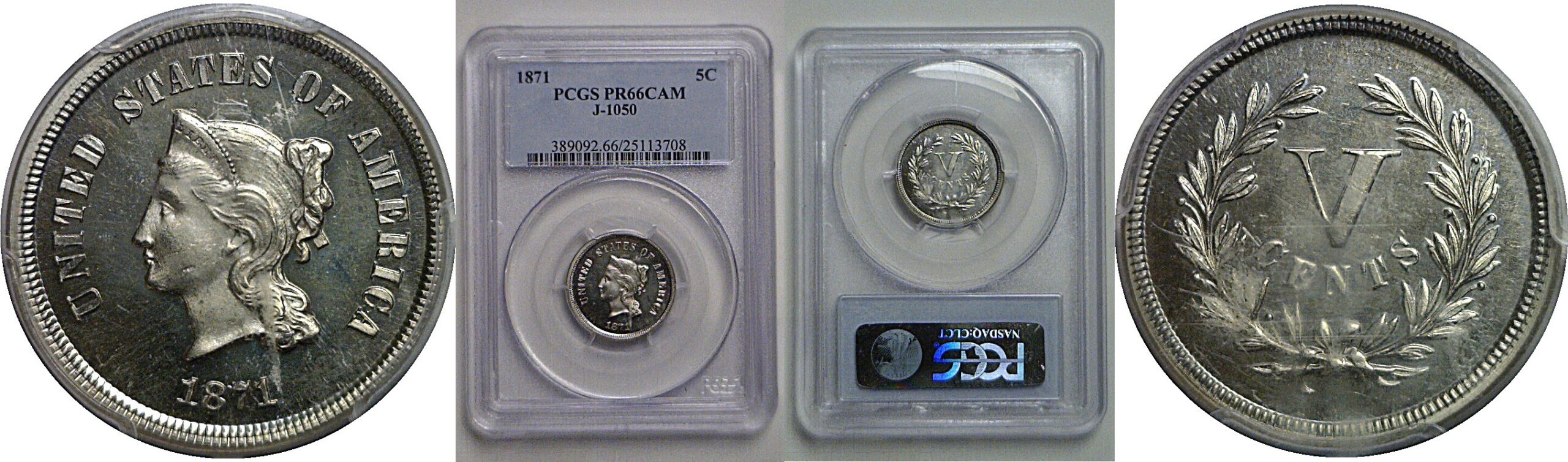 1871 Pattern Nickel  Judd-1050   PCGS PR-66 CAM