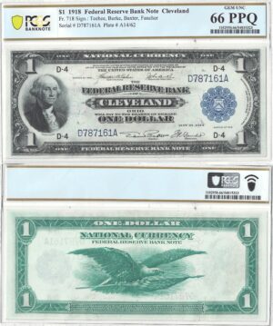 1918 $1 Federal Reserve Bank Note Fr-718 PCGS Gem CU-66 PPQ