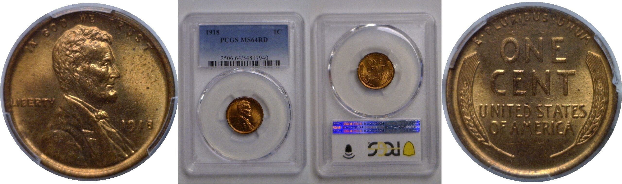 1918 Lincoln Cent    PCGS MS-64 RD