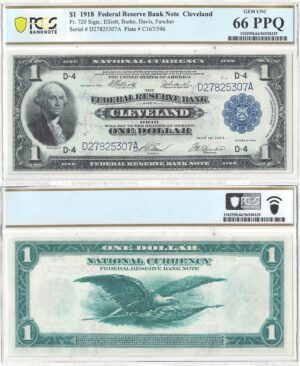 1918 $1 Federal Reserve Bank Note Fr-720 PCGS Gem CU-66 PPQ