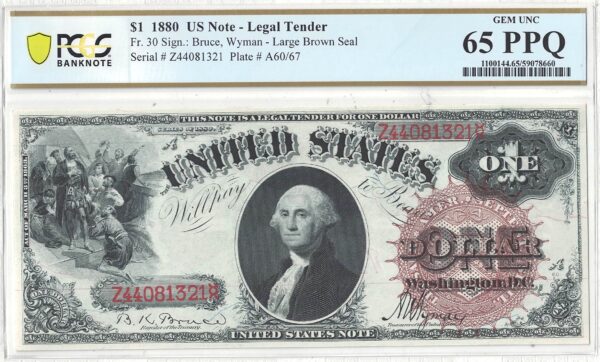 1880 $1 Legal Tender Note Fr-30 PCGS Gem CU-65 PPQ - Image 2