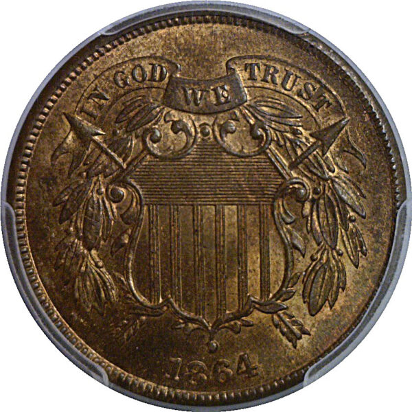 1864 Large Motto  Two Cent Piece   PCGS MS-65 RB  CAC - Image 2