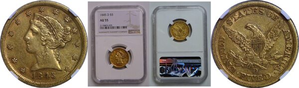 1845-D $5 Liberty   NGC AU-55