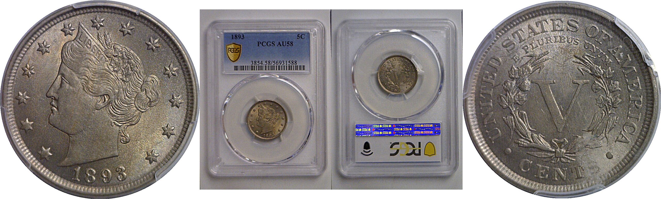 1893 Liberty Nickel   PCGS AU-58