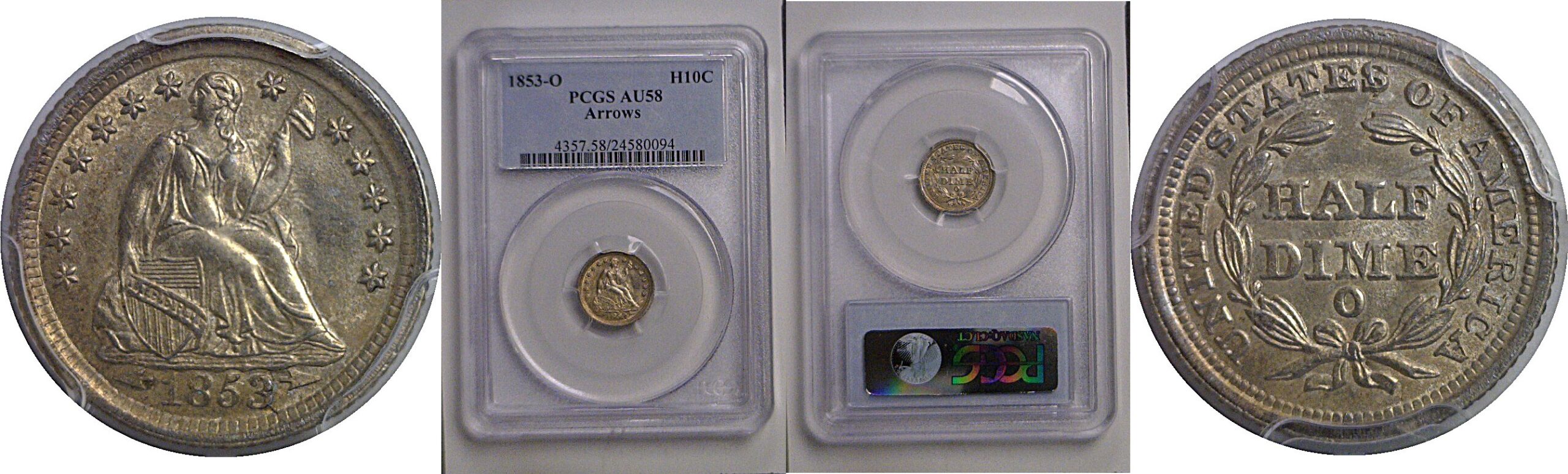 1853-O Arrows  Seated Liberty Half Dime   PCGS AU-58