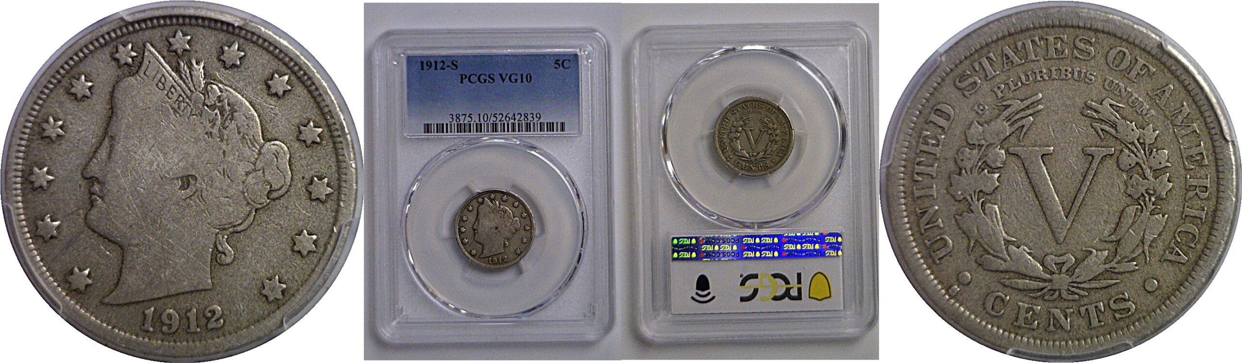 1912-S Liberty Nickel   PCGS VG-10