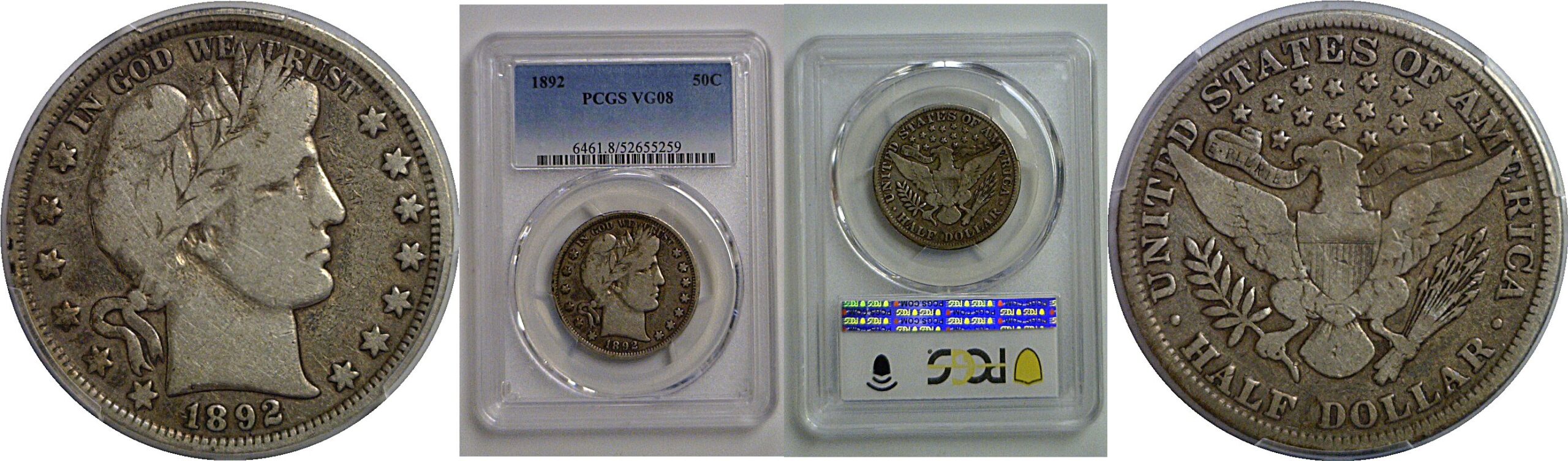 1892 Barber Half Dollar   PCGS VG-8