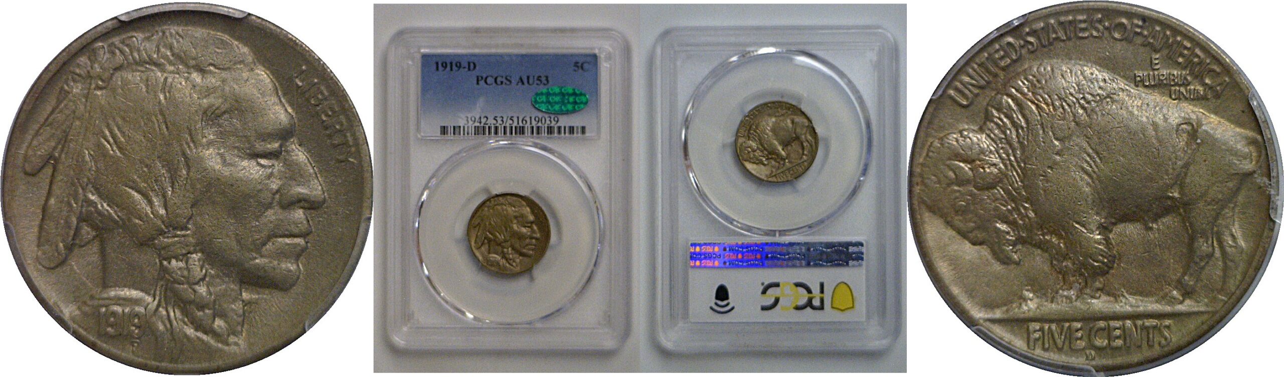 1919-D Buffalo Nickel   PCGS AU-53  CAC