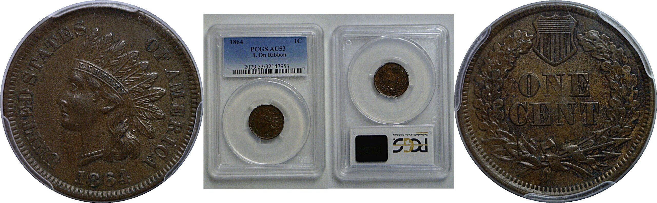 1864-L Indian Head Cent   PCGS AU-53