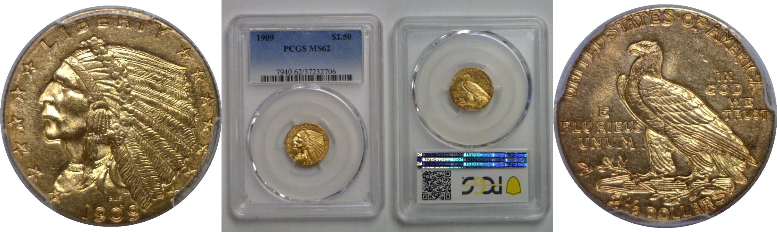 1909 $2 1/2 Indian   PCGS MS-62