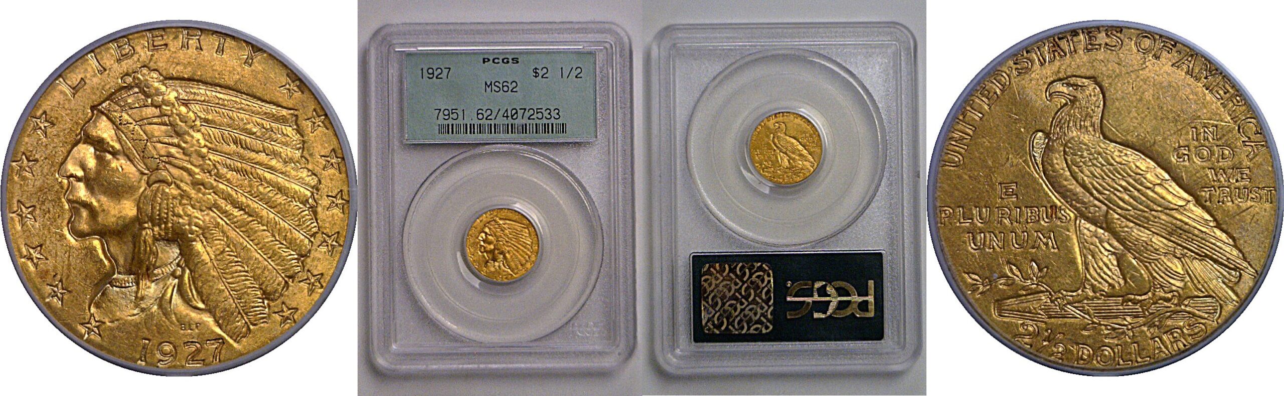 1927 $2 1/2 Indian   PCGS MS-62