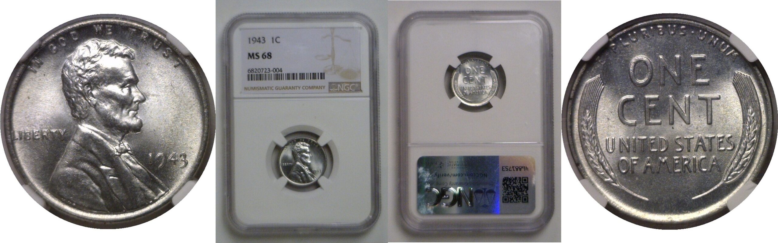 1943 Lincoln Cent   NGC MS-68