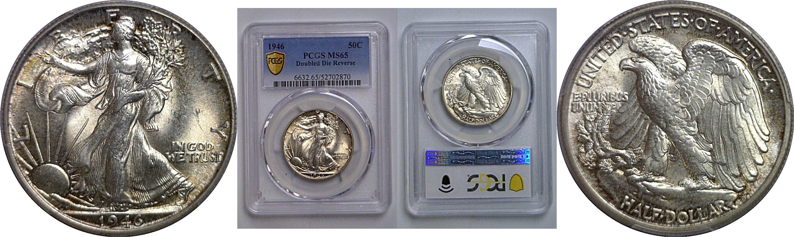 1946 Doubled Die Reverse  Walking Liberty Half Dollar   PCGS MS-65