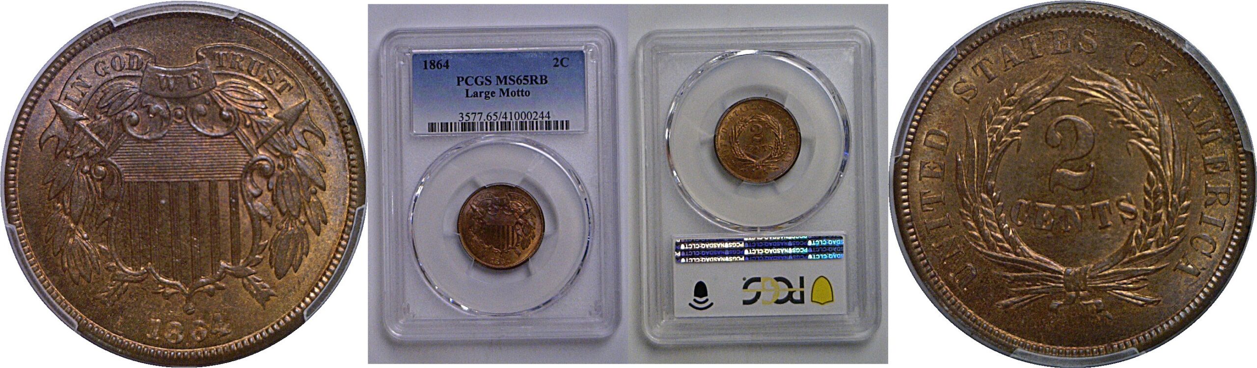 1864 Two Cent Piece   PCGS MS-65 RB