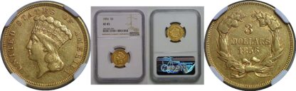 1856 $3 Princess   NGC XF-45
